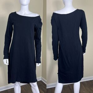 Wilt Womens Size S Black Slub Cotton Long Sleeve Pullover Tunic Midi Shirt Dress